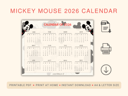 Mickey Mouse Calendar of 2026